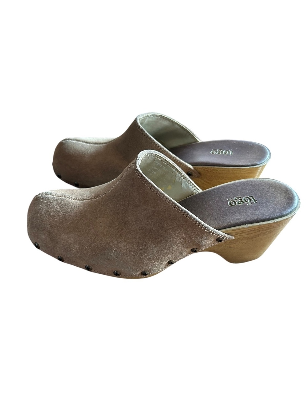Tōgo Tan Suede Wooden Clogs Size 7 Boho Scandinavian Comfort Platform Mules - Picture 4 of 10